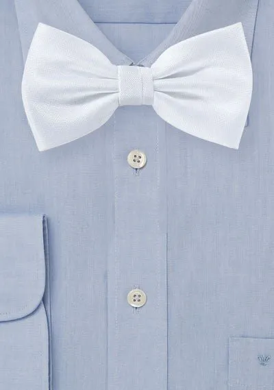 White Herringbone Bowtie