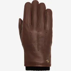 William (brown) - goatskin leather gloves with warm fleece lining and press-stud