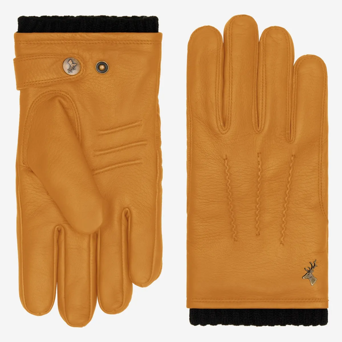 William (yellow) - goatskin leather gloves with warm fleece lining and press-stud