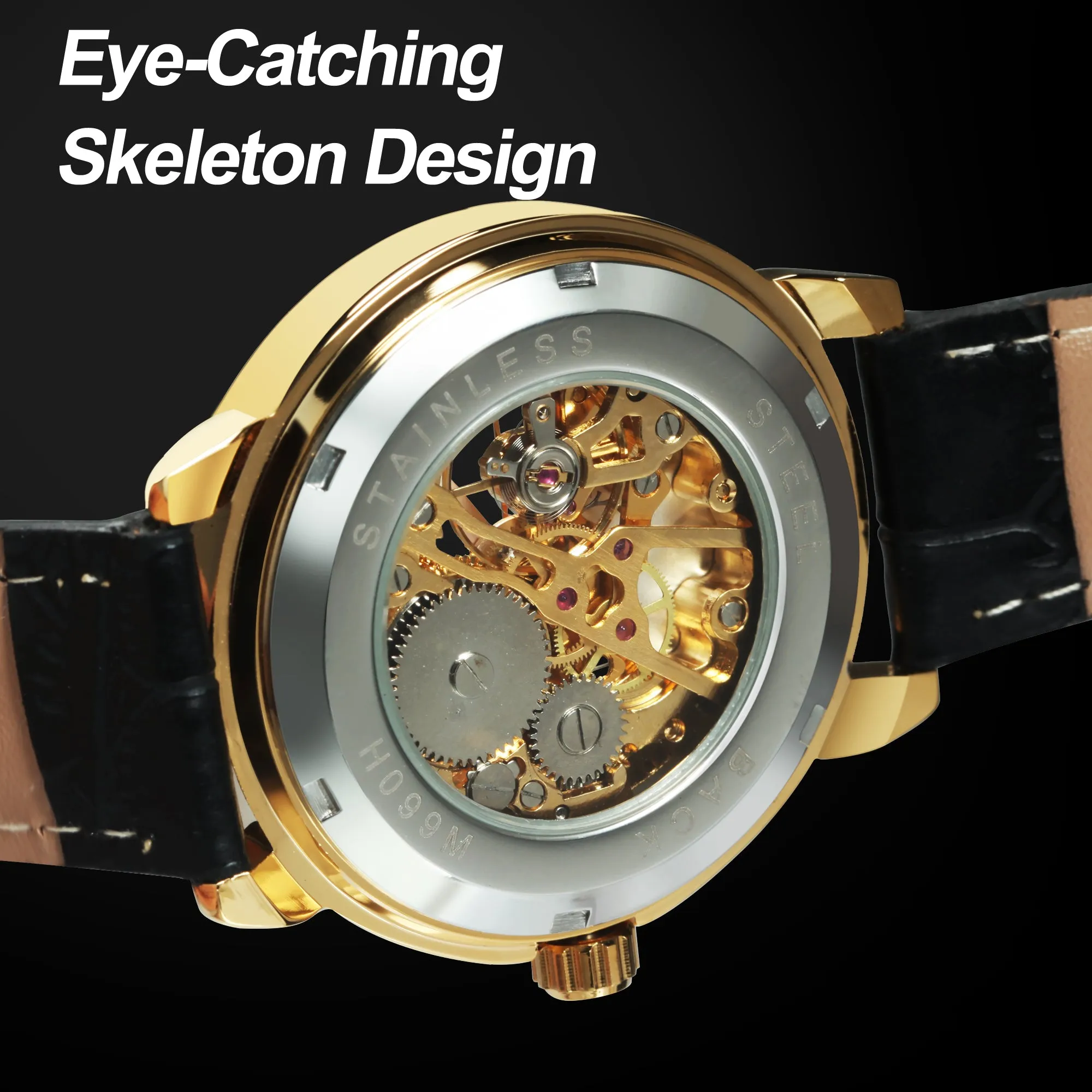 WINNER Classic Gold Skeleton Mechanical Watch Luminous Hands W660H Hand Wind Watches