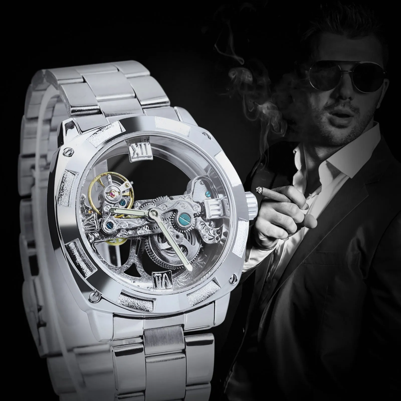 WINNER Luxury Skeleton Automatic Mechanical Watch for Men Waterproof Luminous Hands