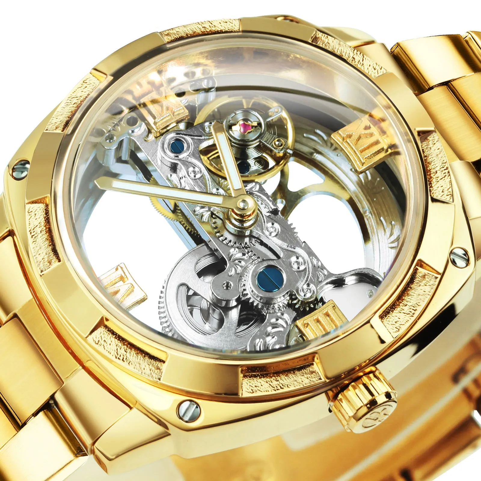 WINNER Luxury Skeleton Automatic Mechanical Watch for Men Waterproof Luminous Hands