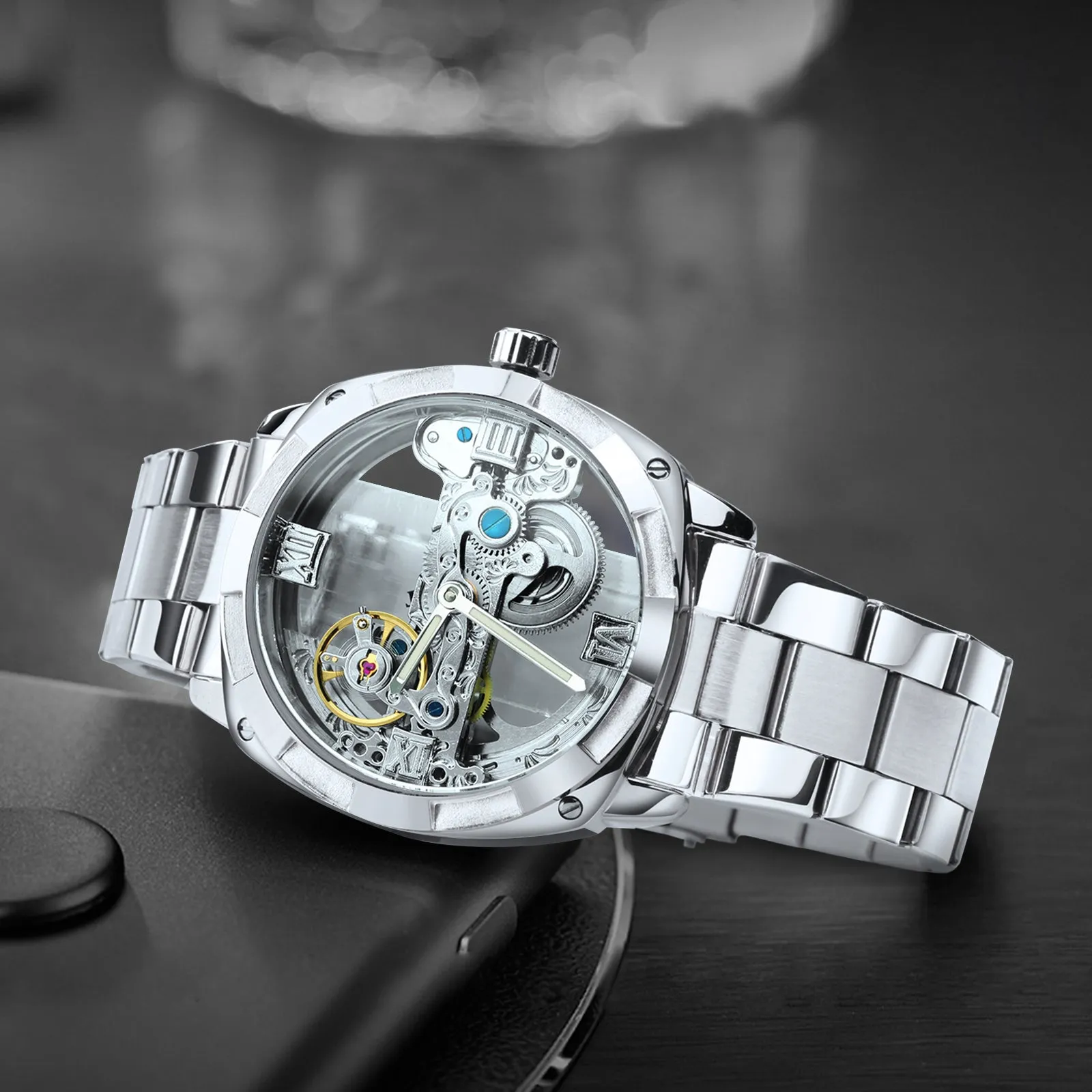 WINNER Luxury Skeleton Automatic Mechanical Watch for Men Waterproof Luminous Hands