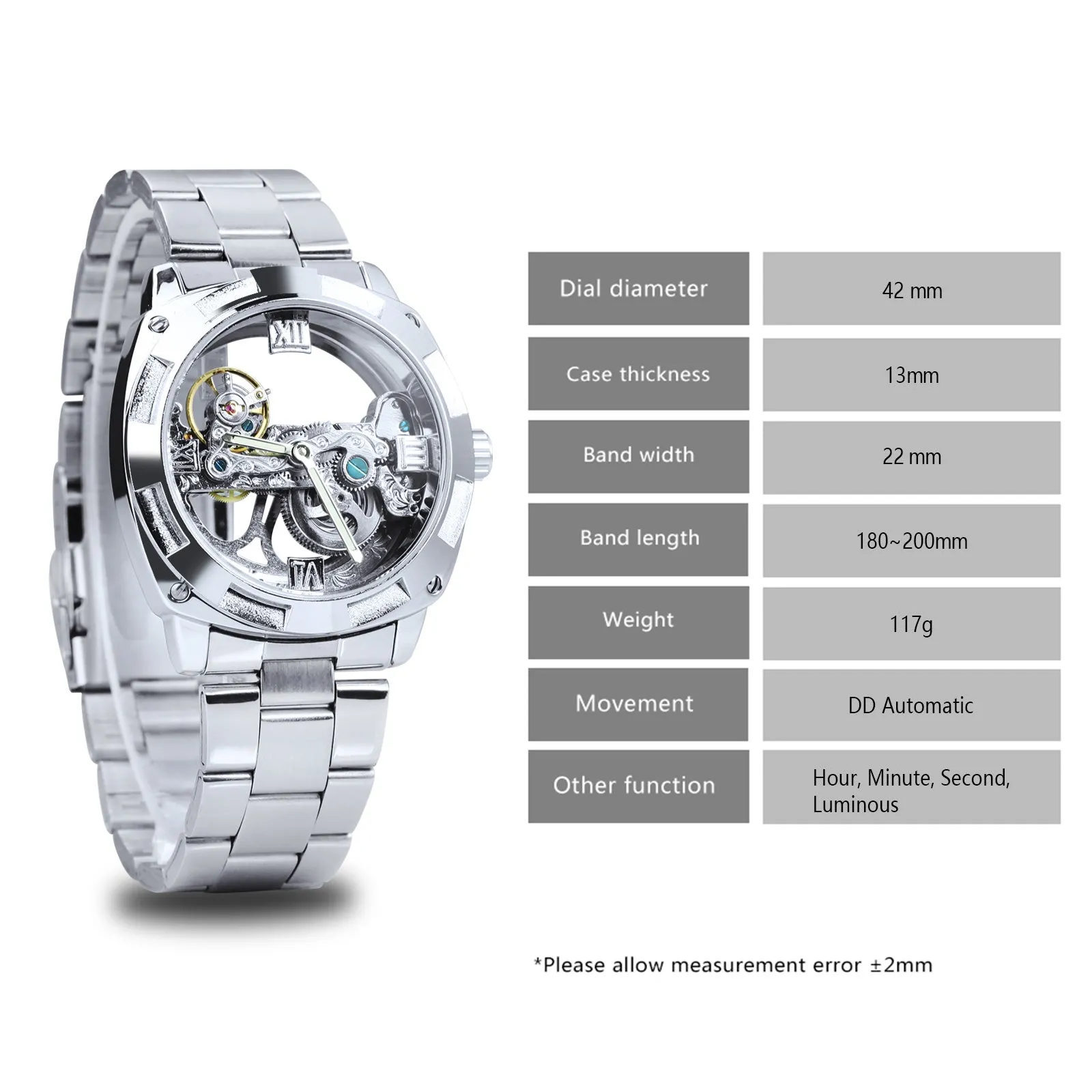 WINNER Luxury Skeleton Automatic Mechanical Watch for Men Waterproof Luminous Hands