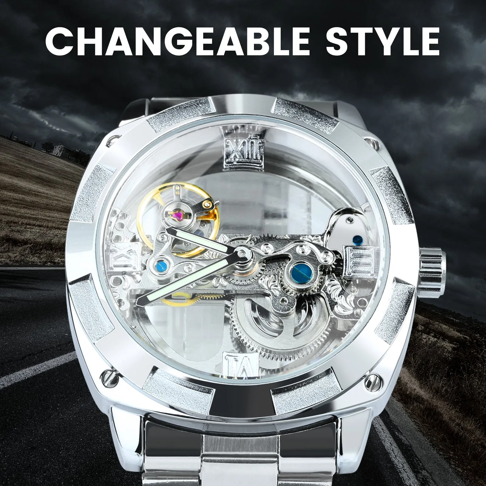 WINNER Luxury Skeleton Automatic Mechanical Watch for Men Waterproof Luminous Hands