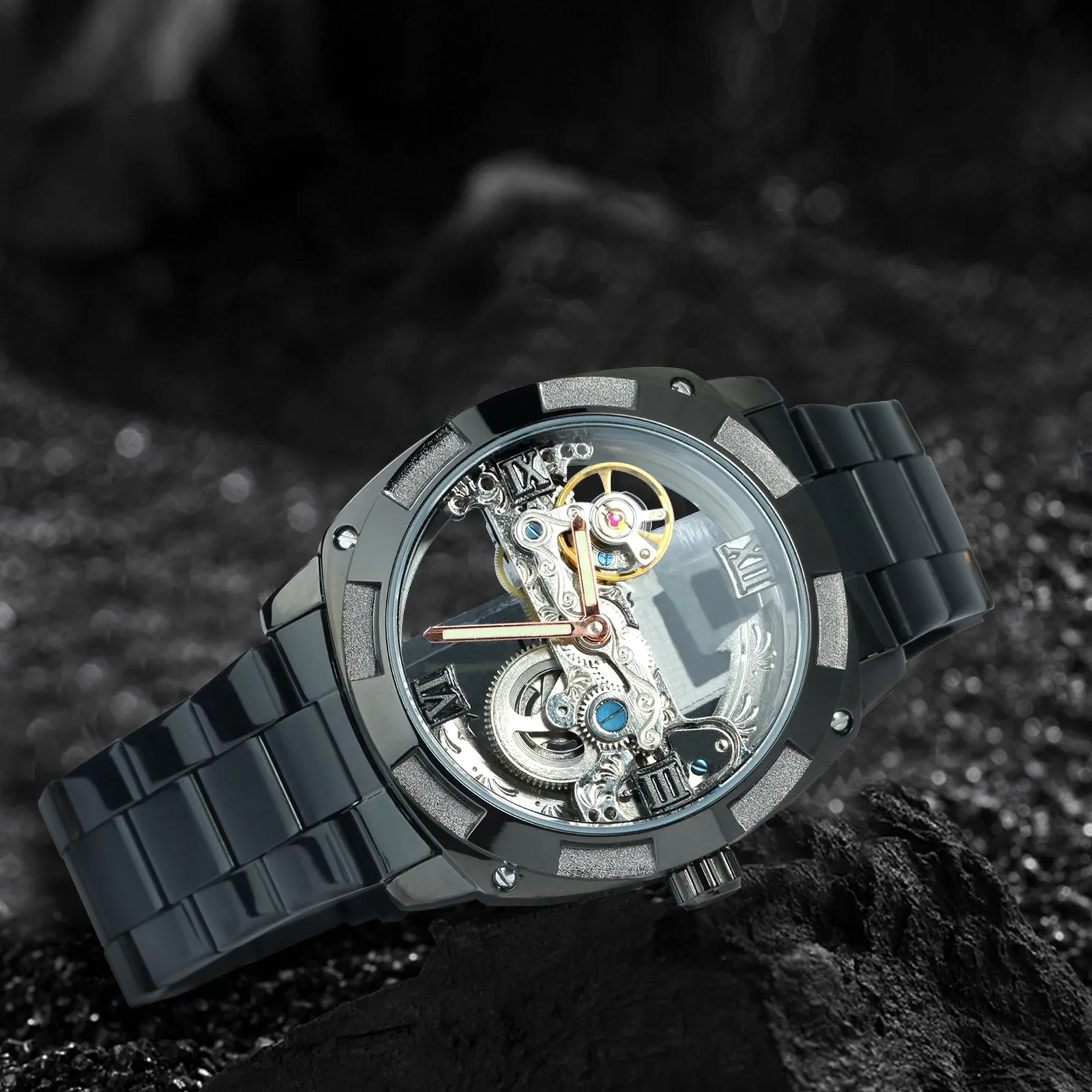 WINNER Luxury Skeleton Automatic Mechanical Watch for Men Waterproof Luminous Hands