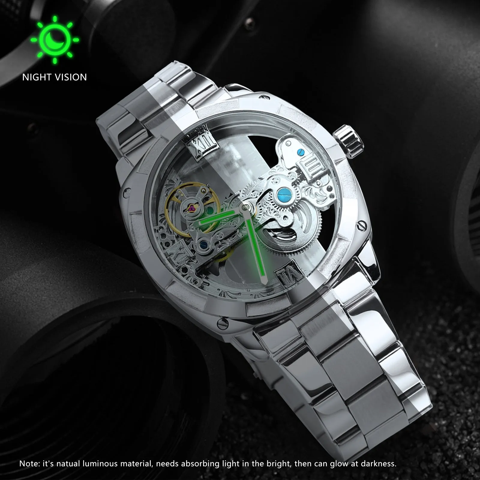 WINNER Luxury Skeleton Automatic Mechanical Watch for Men Waterproof Luminous Hands