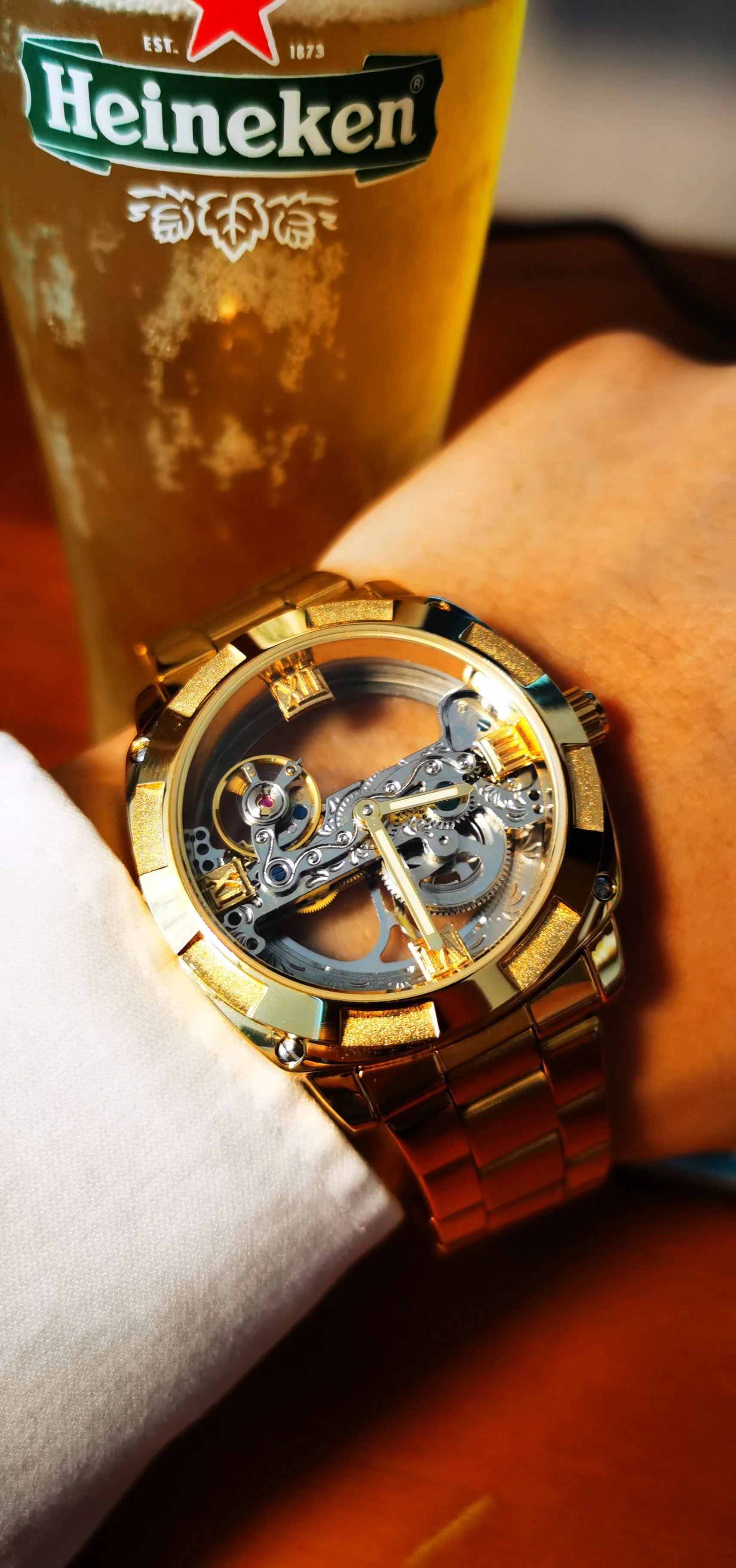 WINNER Luxury Skeleton Automatic Mechanical Watch for Men Waterproof Luminous Hands