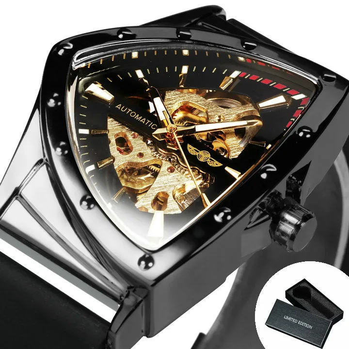 WINNER Military Triangle Skeleton Rubber Strap Luminous Watch 526R