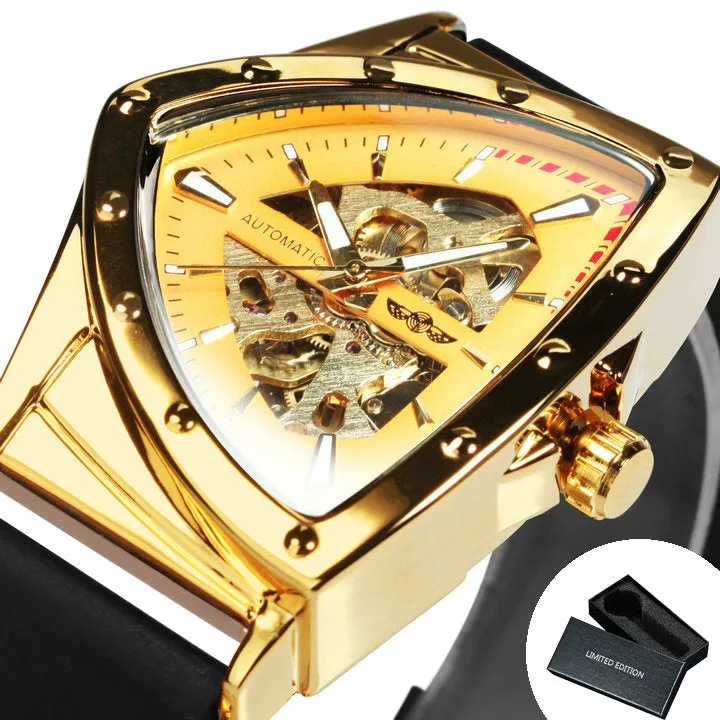 WINNER Military Triangle Skeleton Rubber Strap Luminous Watch 526R