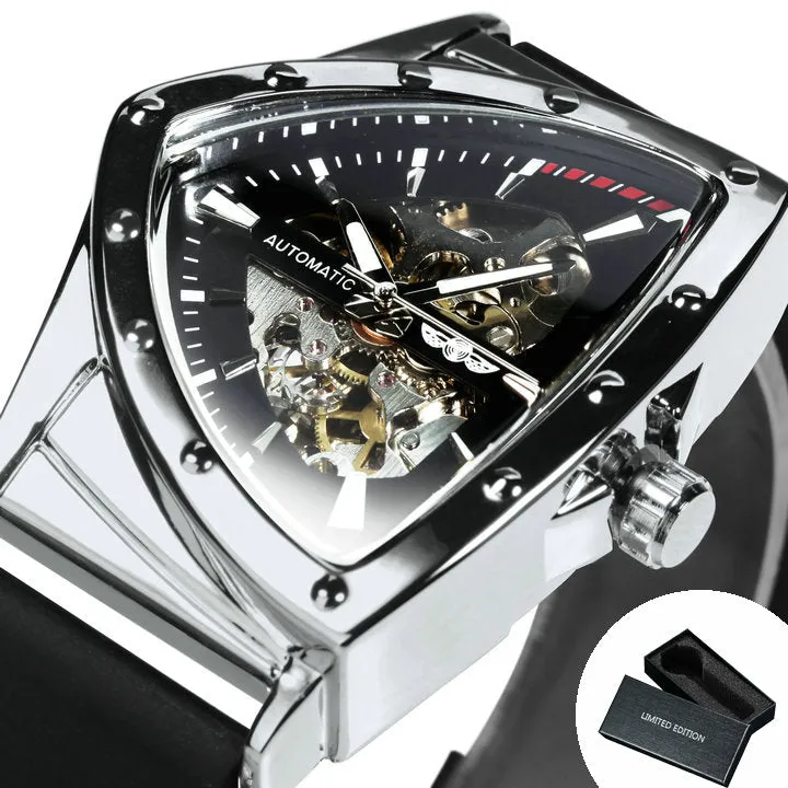 WINNER Military Triangle Skeleton Rubber Strap Luminous Watch 526R