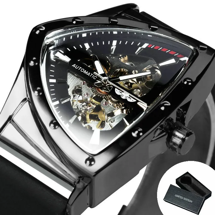 WINNER Military Triangle Skeleton Rubber Strap Luminous Watch 526R