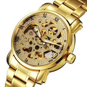 WINNER Top Brand Men's Classic Steel Belt Watch Hollow Automatic  Mechanical Watch