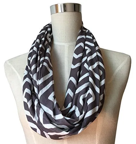 Womens Square Inside of Square Pattern Scarf w/ Zipper Pocket - Pop Fashion (Grey)