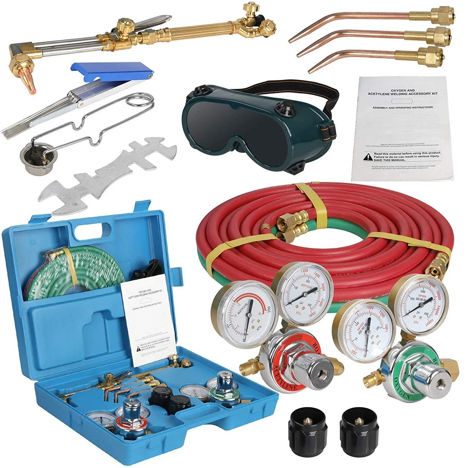 ZENY™ NEW Portable Gas Welding Cutting Torch Kit w/Hose, Oxy Acetylene Brazing Professional Set with Goggles & Case